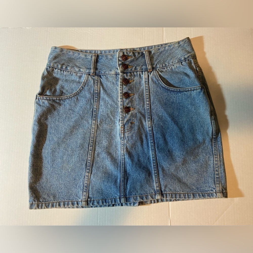 Junior's Vintage Jordache 100% Cotton Mid Wash Blue Denim Mini Skirt Sz 13 14